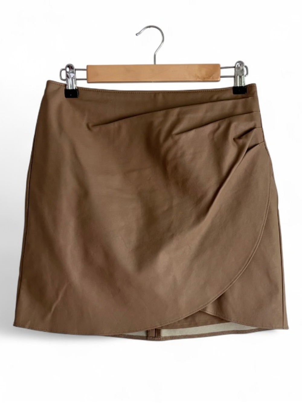 Abercrombie & Fitch Tan Faux Leather Wrap Front Mini Skirt Size S